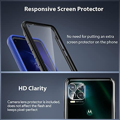Hatoshi para moto G Stylus 5G Case, Motorola G Stylus 5G Case com protetor de tela embutido, cobertura de telefone protetora de proteção à prova de choque militar de corpo inteiro com 2 protetor de lente de câmera, azul