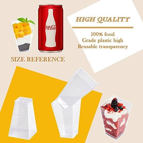 Jolly Chef 100 x 3 oz Mini xícaras de sobremesa com colheres, copo de aperitivo de parfait de plástico transparente - Copas de sobremesa