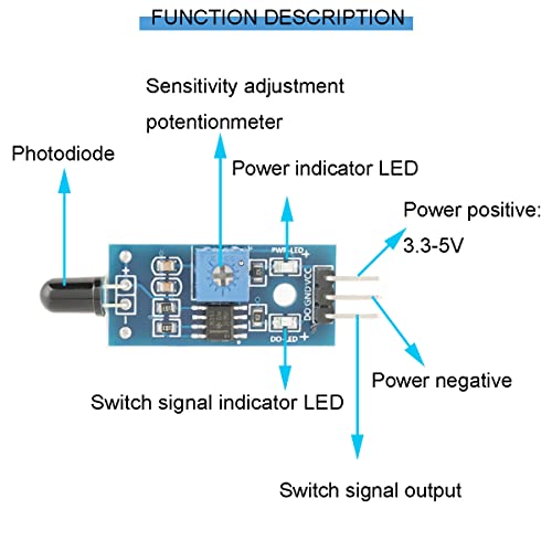 DKARDU 5 PCS IR Módulo de sensor de chama infravermelha 3.3V-5V de largura LM393 Detecção de temperatura Sensor de detector de arame 3 com cabo DuPont para Arduino