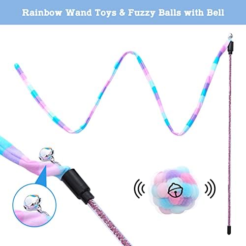 ADOGLUS TAYS TORYS PARA CAT Indoor, Cat Rainbow Wand Toys Balls Fuzzy Balls com Bell, Interactive Cat Toy Cat Spring para Kitten,