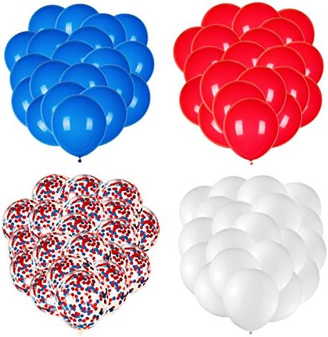 Joyypop 80pcs Balões de látex branco e azul vermelho com balões de confete para o dia 4 de julho do Dia da Independência