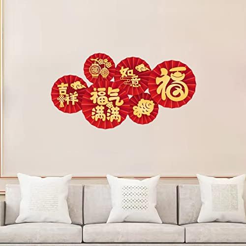 Feliz Ano Novo Decorações 2023, Decorações de Ano Novo Chinês Fãs de papel Pom Pom Pom, Ornamento de Bênção Tradicional,
