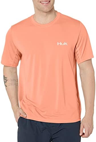 Ícone Huk Mens x Camisa de Manga Curta | Camisa de pesca com proteção solar, flor do deserto, grande