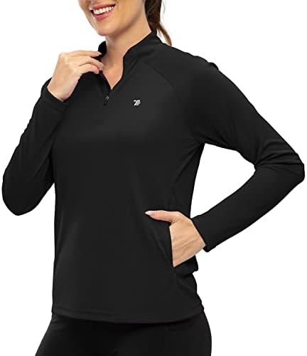 Camisas do sol feminino de Ysento camisas de caminhada de manga comprida 1/4 zip upf 50 camisas de pólo de golfe tops com zíper bolso de zíper