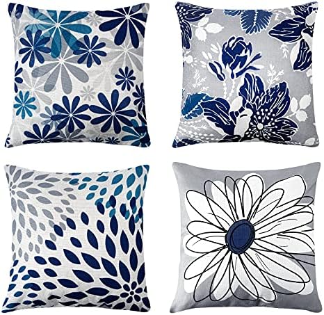 Capas de travesseiro azul de Baidast 18x18 Conjunto de 4, capa de travesseiro de sofá decorativo para sofá, estojo de almofada