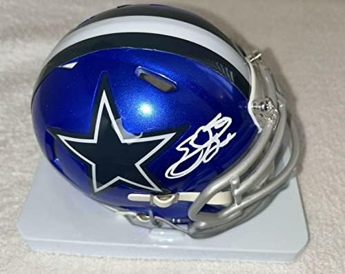 Emmitt Smith assinou autografado Dallas Cowboys Flash Mini Capacete Prova Holograma - Mini Capacetes Autografados da NFL