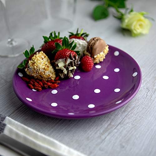 Made Made Purple and White Polka Dot Ceramic 12 peças Conjunto de utensílios | Serviço de Casta Mesa para 4 | Placas de jantar |