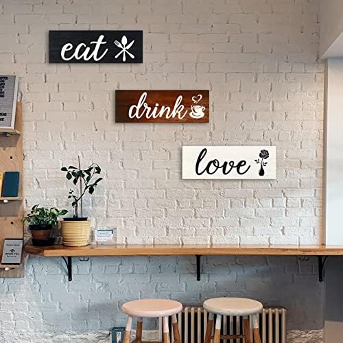 BNESI 3 PCs Farmhouse Kitchen Wall Decor Eat Sign, Wooden Rustic Desfrute de placas de decoração de parede de madeira