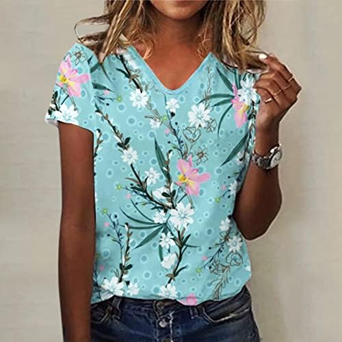 Summer Womens Manga curta V pescoço floral impressa camisetas camisetas casuais camise