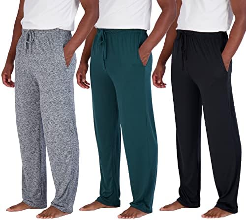 Real Essentials 3 pacote: calças de salão de pajama macio masculino com cordão e bolsos-alongamento de 4 vias e wicking-big