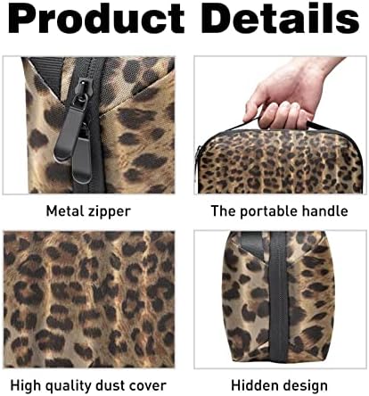 Bolsa de maquiagem, bolsa de cosméticos, organizador de bolsa de maquiagem à prova d'água, estampa de leopardo clássico marrom