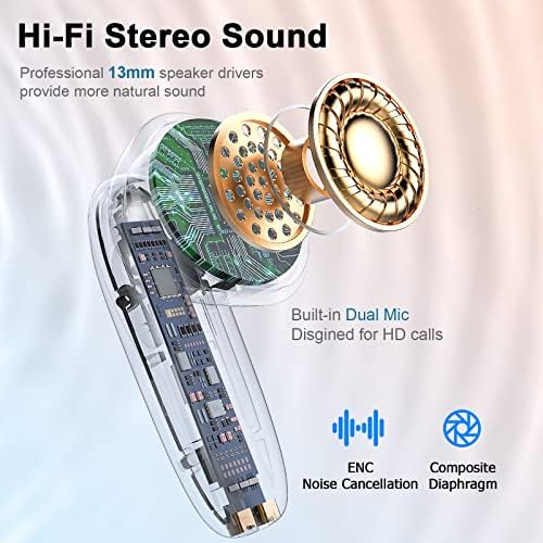 Fones de ouvido sem fio, fones de ouvido Bluetooth 5.3 com fones de ouvido Bluetoth de 40h, com graves profundos