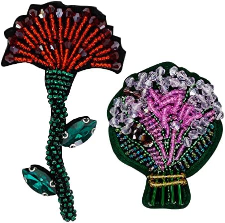 Contas feitas à mão stromestons de manchas de flores de pano decoradas com apliques de costura de bricolage 1set th22412h