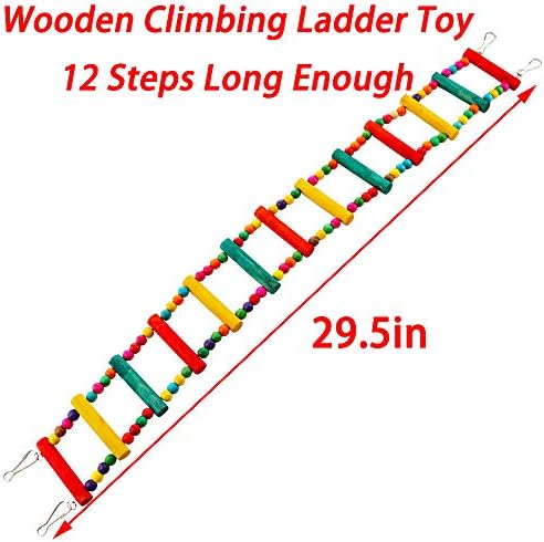 Vturboway madeira escalada colorida escada de brinquedo estação de pássaro brecha giration swing para pequenos e médios pássaros papagaio periquito