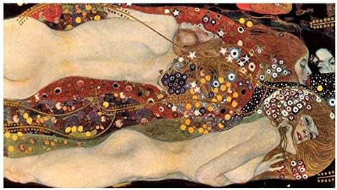 ALONLINE ART - Serpentes de água Snakes II por Gustav Klimt | Imagem emoldurada preta impressa em tela algodão, anexada