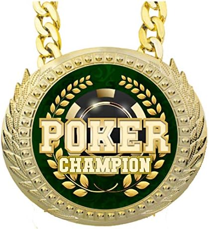 Express Medals Poker Poker Texas Holdem Champ Chain Trophy Award com uma placa de placa central medindo 6 por 5,25 polegadas e inclui uma corrente de 34 polegadas com bolsa de apresentação de veludo preto.