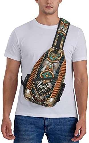 ASYG Arte nativa americana Indian Sling Mackpack Sacos de peito fofos Crossbody Retro ombro para homens Mulheres