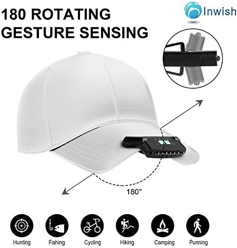 Lanterna de farol de chapéu LED inwish, clipe em luzes de tampa com USB recarregável, luz vermelha, medidor de bateria, cabeça