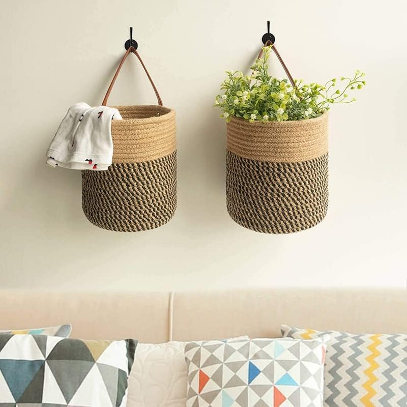 N/A Planta montada na parede imitação de cesta imitação de vasta de vaso de flores no tecido de cesta de cesto artificial em vasos