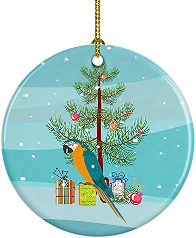 Tesouros de Caroline CK4500CO1 Macaw Merry Christmas Ceramic Ornament, Decorações de árvores de Natal, ornamento pendurado para Natal, férias, festa, presente,