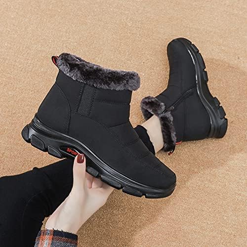 Botas de inverno feminino botas difusas de cor quente e quente e com zíper de baixo para o lado da neve, botas femininas,