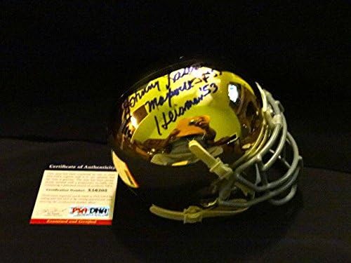 Johnny Lattner assinou Notre Dame Gold Chrome Mini capacete PSA/DNA com inscrições - Mini capacetes de faculdade autografados