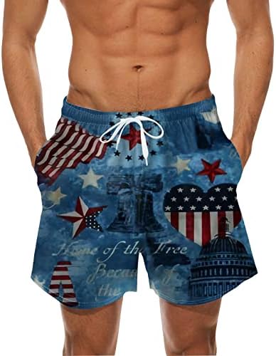 4 de julho Shorts de tábua para homens Casual 2 em 1 moda de banho elástica de cintura macia bloco de férias de férias shorts de roupas de banho
