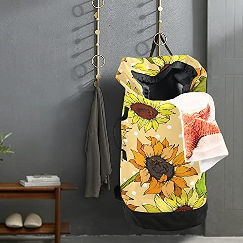 Bolsa de lavanderia floral com girassol com alças de ombro de lavanderia Backpack Saco de tração Fechamento de cordão Handper Handper para Camp Travel College Dorming Essentials