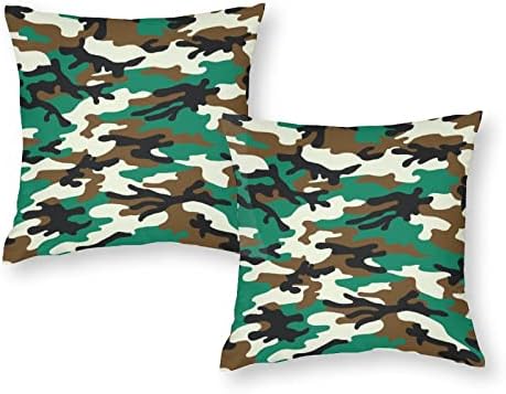 Conjunto de padrões de camuflagem preta verde de 2 tampas de travesseiro de arremesso de almofadas quadradas travesseiros