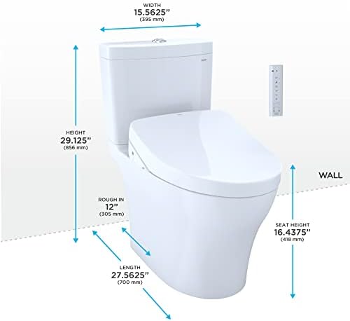 Washlet toTo+® Aquia IV IV Duas peças Alongado Dual Flush 1,28 e 0,9 GPF Toilet e Washlet Contemporary S550E Bidé assento, algodão branco - MW4463056CEMGN#01