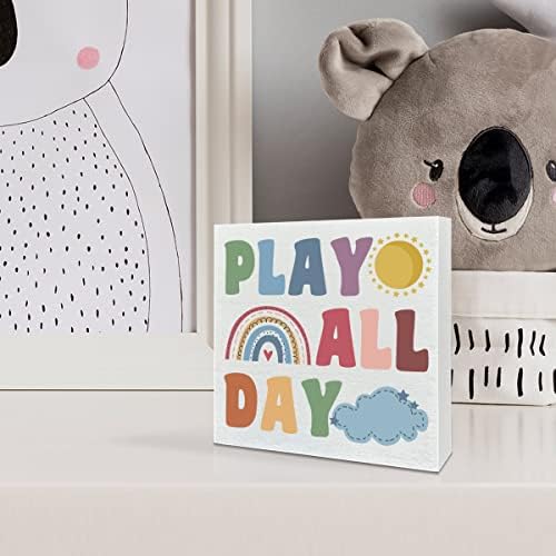 Playroom Wooden Box placar, brincar o dia todo, decoração inspiradora na mesa do quarto do bebê, decoração motivacional