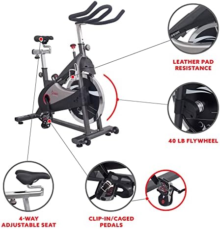 Sunny Health & Fitness Premium Indoor Cycling Exercício de ciclismo com pedais de clipe-SF-B1509/C
