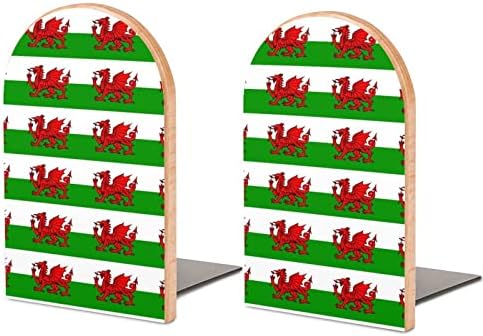 Livro impresso da bandeira galesa End Livros de madeira 1 par para prateleiras Stand de livro pesado 5 x 3 polegadas