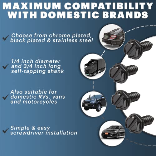 Kit de parafusos de placa preta - Conjunto de 4 prendedores para placas dianteiras e traseiras e molduras de placas ou