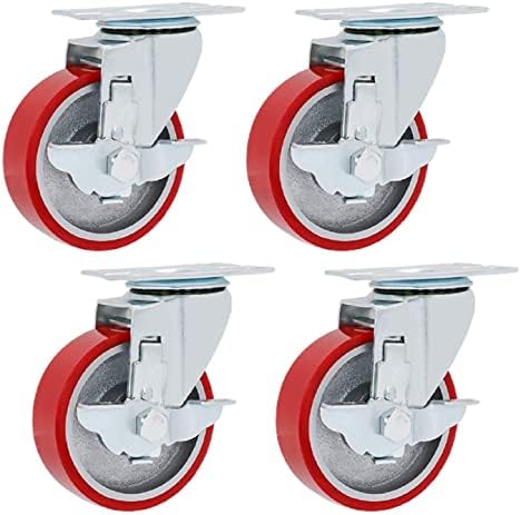 Placas industriais pesadas rodas rodas giratórias, 4 embalagem de reposição universal com freio, rodízios de poliuretano do núcleo de