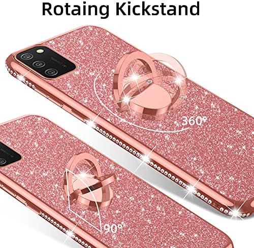 Nancheng for Galaxy A02S Caixa de telefone, Casos de telefone Samsung A02s Caixa Rosa Girls Girls Gifra Glitter Glitter Com Caso de proteção à prova de choque do cordão de Kickstand para Samsung Galaxy A02S - Rose Gold
