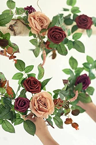 Momento de Ling Flores de casamento artificial 25 PCs âmbar rosas falsas com caule para decoração de casamento DIY Centrálias