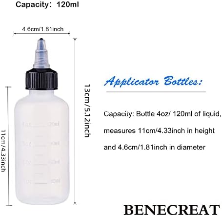 BENECREAT 12 pacote de 4 onças Squeeze Dispensando garrafas com tampa de torção preta e medição, bico aberto/fechado - bom para artesanato,