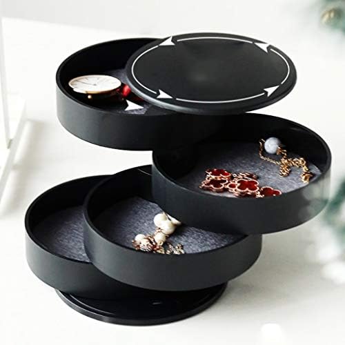 Caixa de armazenamento de jóias de quatro camadas de rotação preta do WYFDC, acessórios para cabelos Caixa de armazenamento de jóias de mão de mão