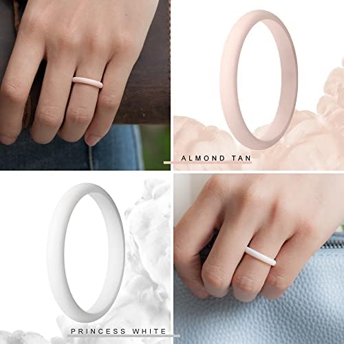 Thunderfit feminino fino e empilhável - alianças de casamento de anéis de silicone - promete anéis de 2,5 mm de largura - 2 mm de espessura