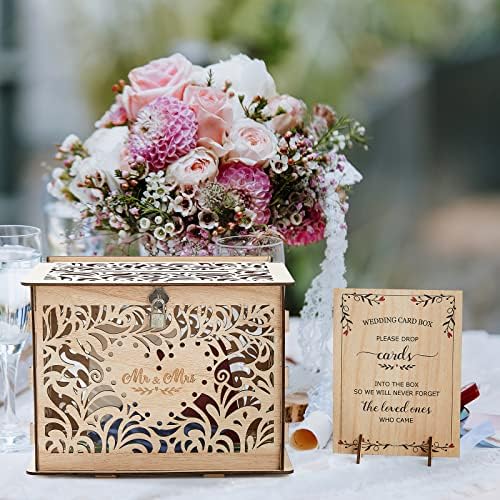 Aw Caixa de cartão de casamento de noiva com travamento para casamento, caixa de cartão de presente de madeira caixa