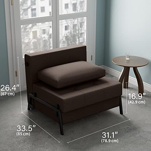 Sofá Serweet Bed, 2 em 1 cadeira de sofá conversível multifuncional, tecido de linho respirável e cama de metal resistente