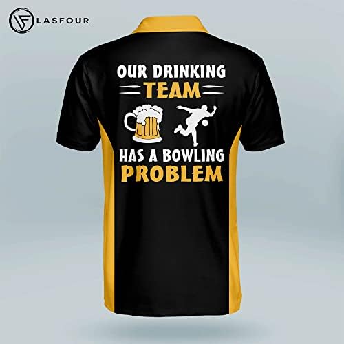 Lasfour personalizada Camisas engraçadas de boliche para homens, camisetas de boliche masculinas de manga curta, camisetas de time de boliche louco para homens