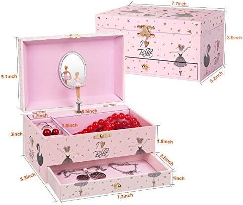 Caixa de jóias efubaby para caixas de música feminina com design de unicórnio de bailarina giratória, conjunto de jóias de unicórnio