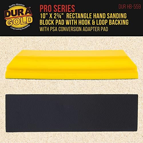 Dura-Gold Pro Série Retângulo 10 X 2-3/4 Padra de bloco de lixamento manual com suporte de gancho e loop e adaptador PSA Pad & 40 Grit PSA Longboard Lixpa