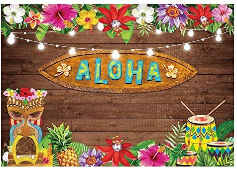 Funnytree verão aloha luau festa cenário tropical havaiano rústico piso de madeira floral tiki fotografia backgry aniversário de chá de chá de chá de bebê bandeira de decoração