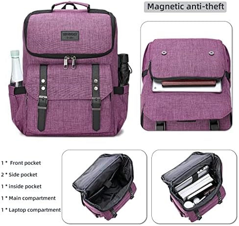 Yalundisi Vintage Backpack Travel Laptop Backpack com porto de carregamento USB para mochila da faculdade de mulheres e homens se encaixa em laptop de 15,6 polegadas