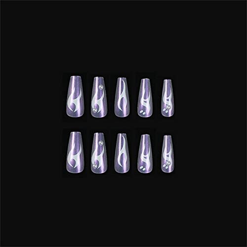 24pcs Pearl Aurora Flame Fake Nails Cover de capa completa Pressione longa prensagem em unhas com cola para mulheres e meninas