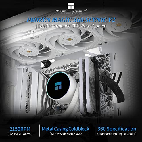 Thermalright Frozen Magic 360 Scenic V2 Resfriamento de água CPU Cooler, especificação de linha de refrigeração branca 360, ventilador