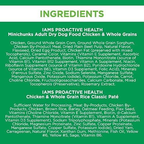 Saúde proativa do IAMS Minichunks adultos alimentos secos para cães e latas de comida de cachorro molhada clássica,